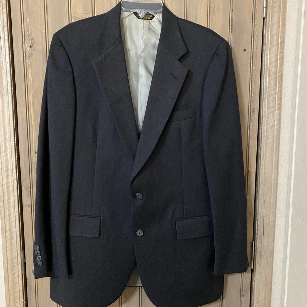 VTG Barrister Man In Wool USA MADE Dark Gray Walkers 2 Button Wool Blazer